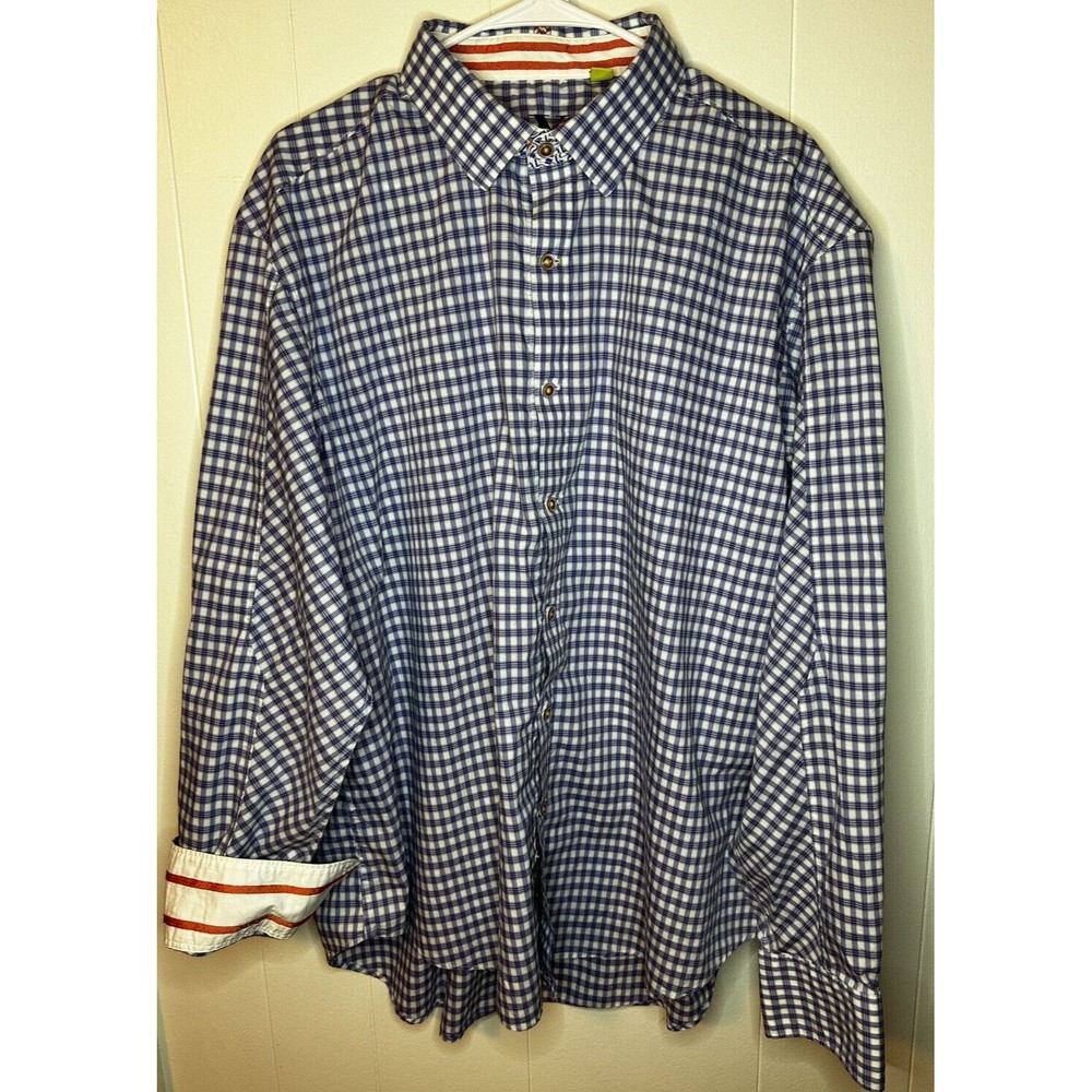 Robert Graham Shirt Men's 3XL Long Sleeve Button Up Contrasting Cuffs Blue/White